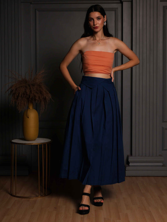 Fabium Rust Tube Top & Navy Pleated Skirt Co-Ord Set - Fabium Fashion