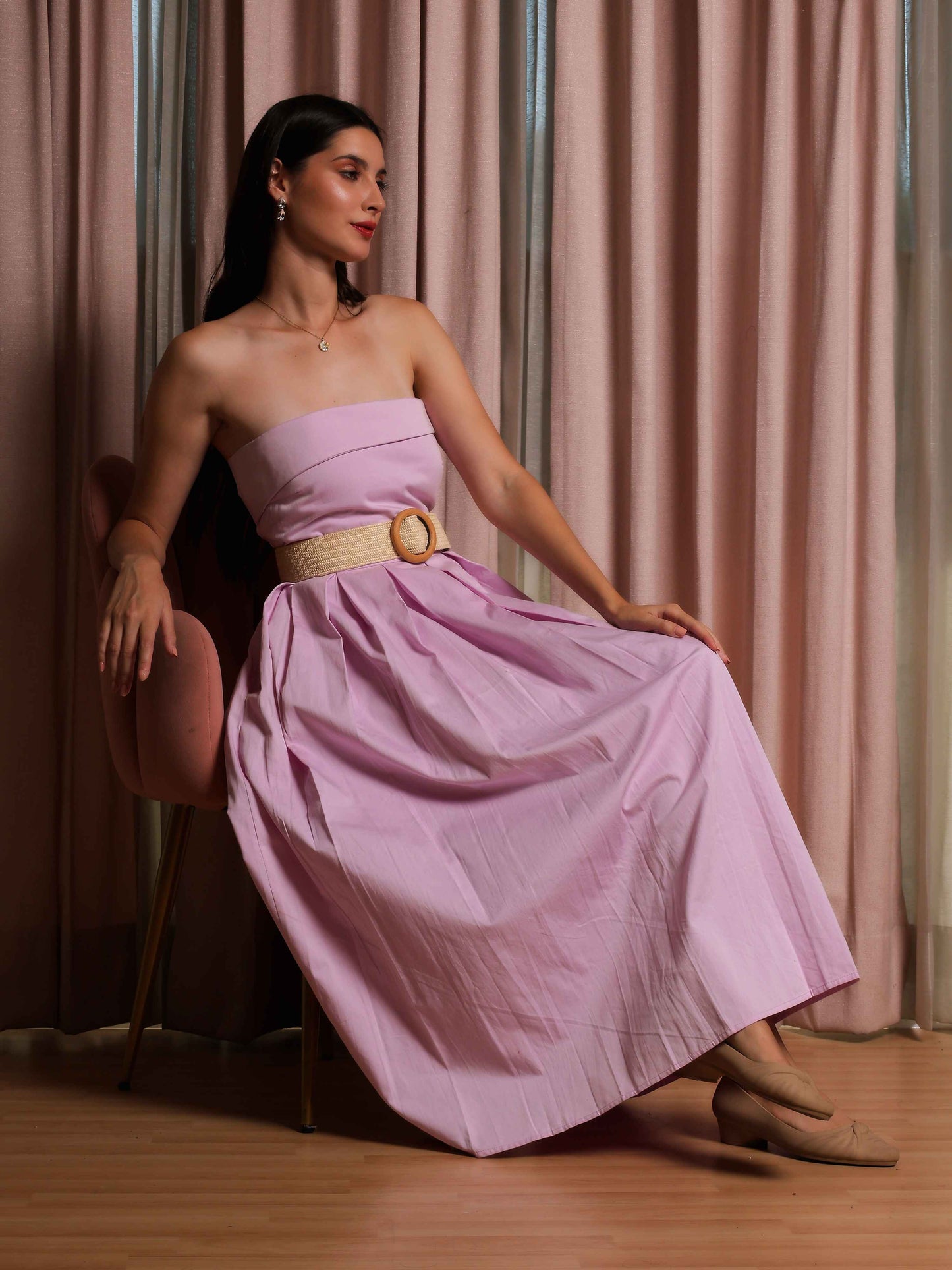 Fabium Blush Pink Strapless Belted Midi Dress - Fabium Fashion