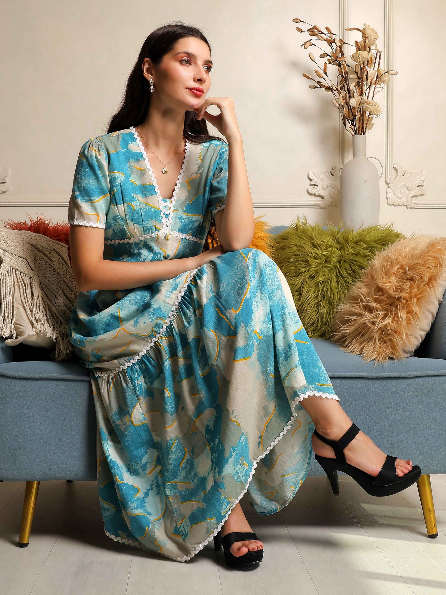 Fabium Azure Muse Printed Midi Dress - Fabium Fashion
