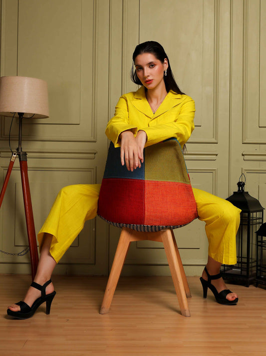Sunshine Yellow 3-Piece Co-Ord Set (Jacket, Crop Top & Pants) - Fabium Fashion