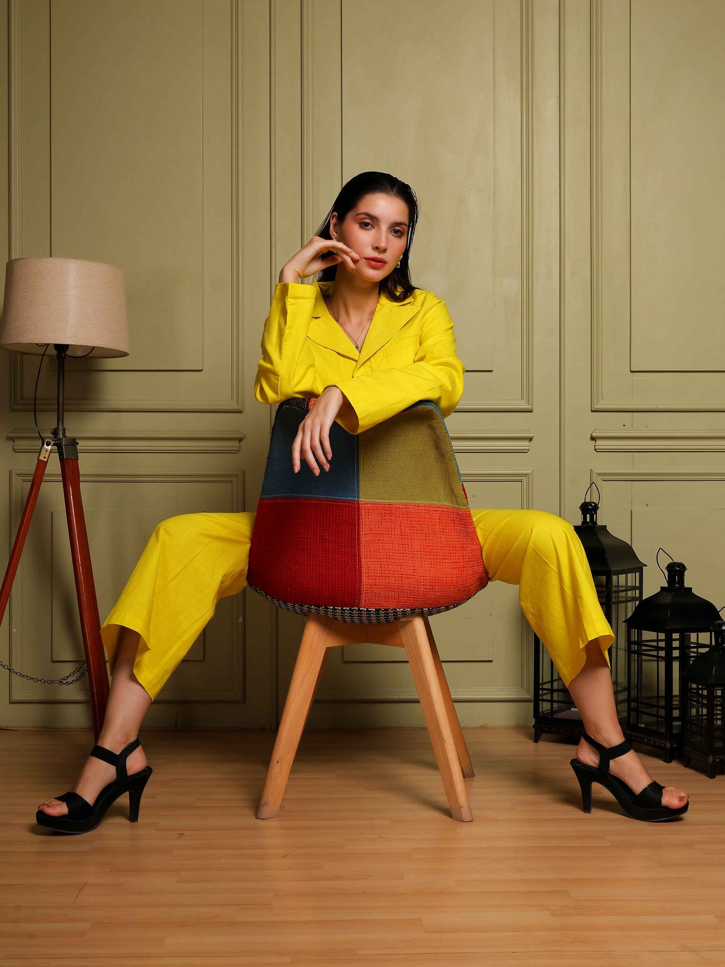 Sunshine Yellow 3-Piece Co-Ord Set (Jacket, Crop Top & Pants) - Fabium Fashion