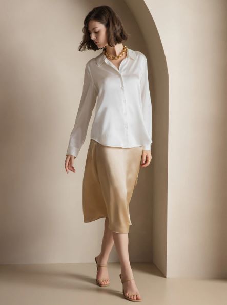 Ivory Satin Classic Button-Down Shirt - Fabium Fashion
