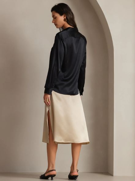 Classic Black Satin Button-Down Shirt - Fabium Fashion
