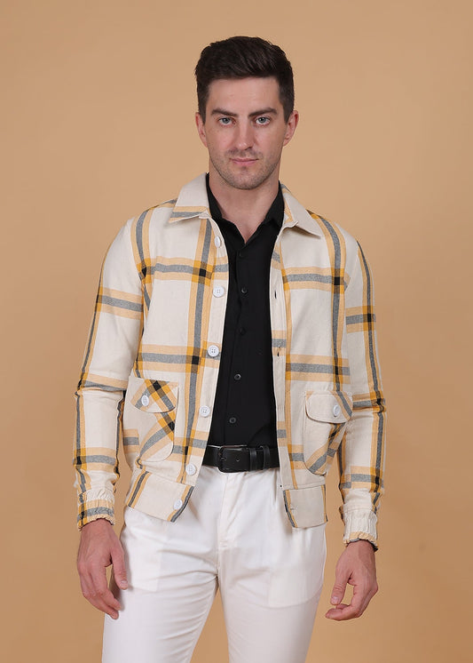 Fabium Solaris Check Jacket displayed on a hanger, showcasing its stylish check pattern and tailored fit.