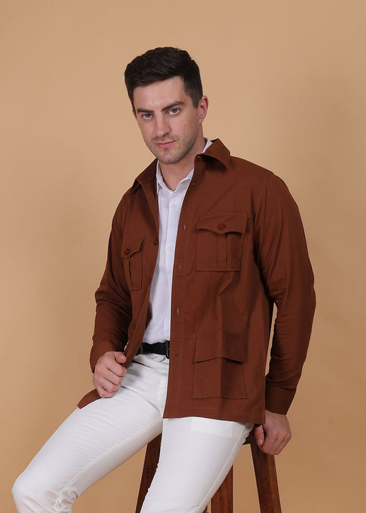 Terracotta Fabium Fashion utility overshirt, outdoor outerwear with button closures and chest pockets, casual and stylish.
