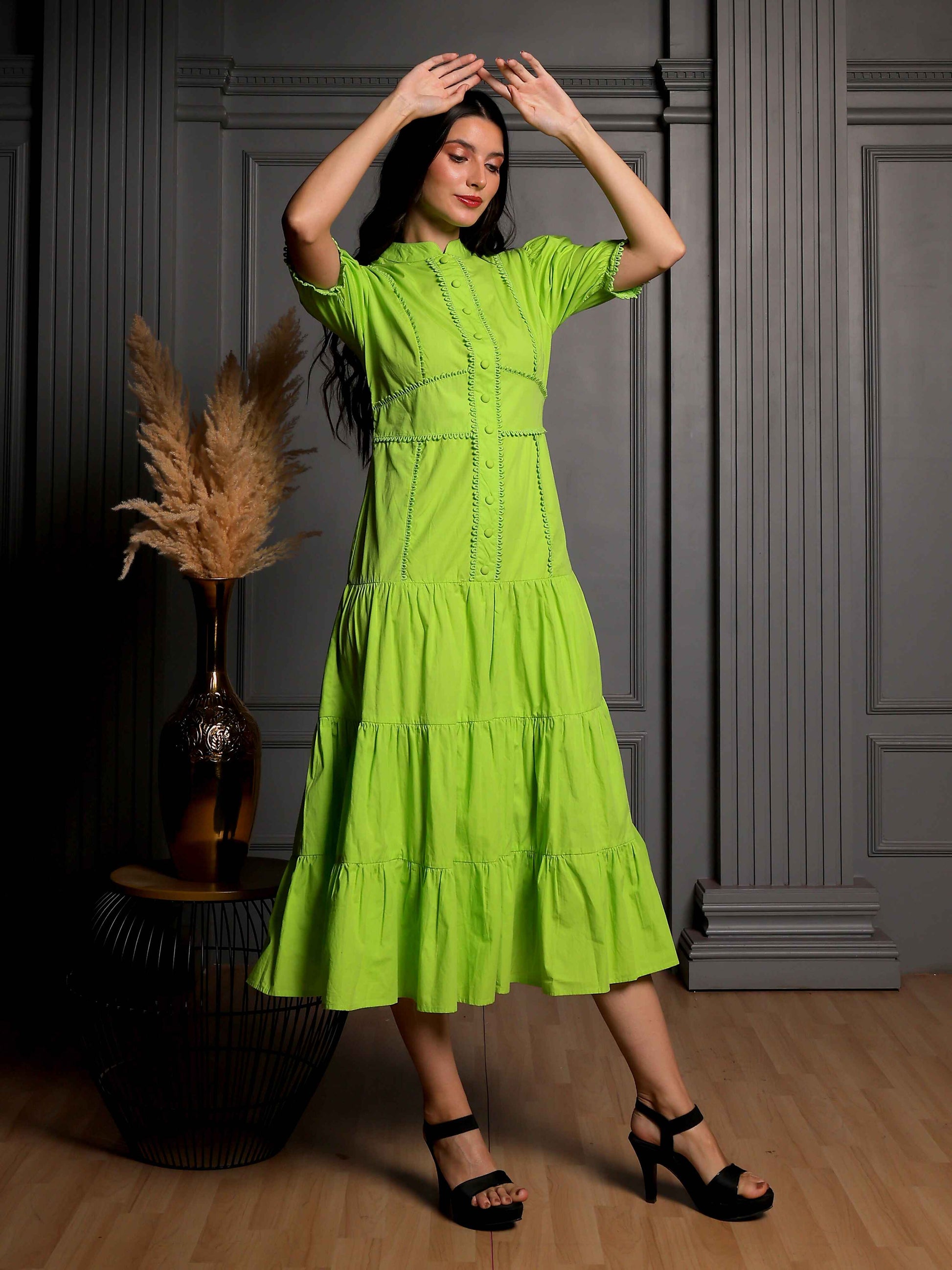 Fabium Aurelia Lime Green Cotton Midi Dress - Fabium Fashion