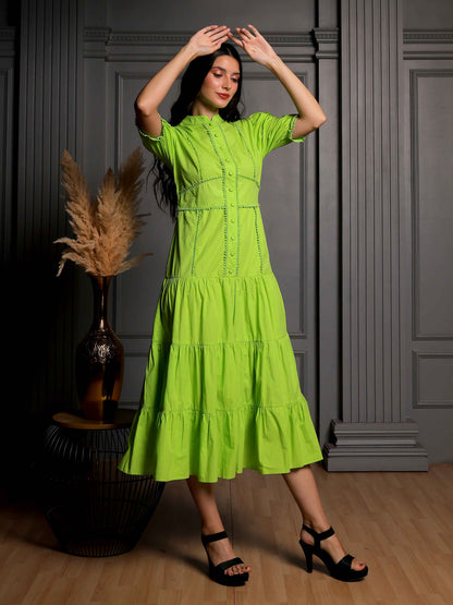 Fabium Aurelia Lime Green Cotton Midi Dress - Fabium Fashion