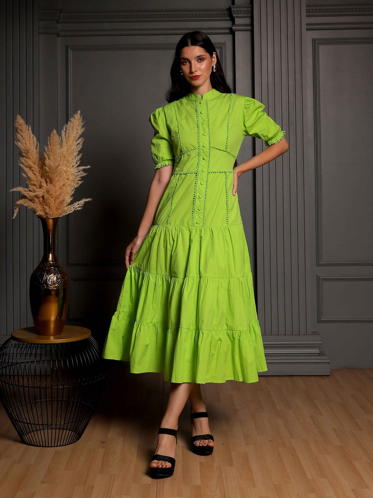 Fabium Aurelia Lime Green Cotton Midi Dress - Fabium Fashion