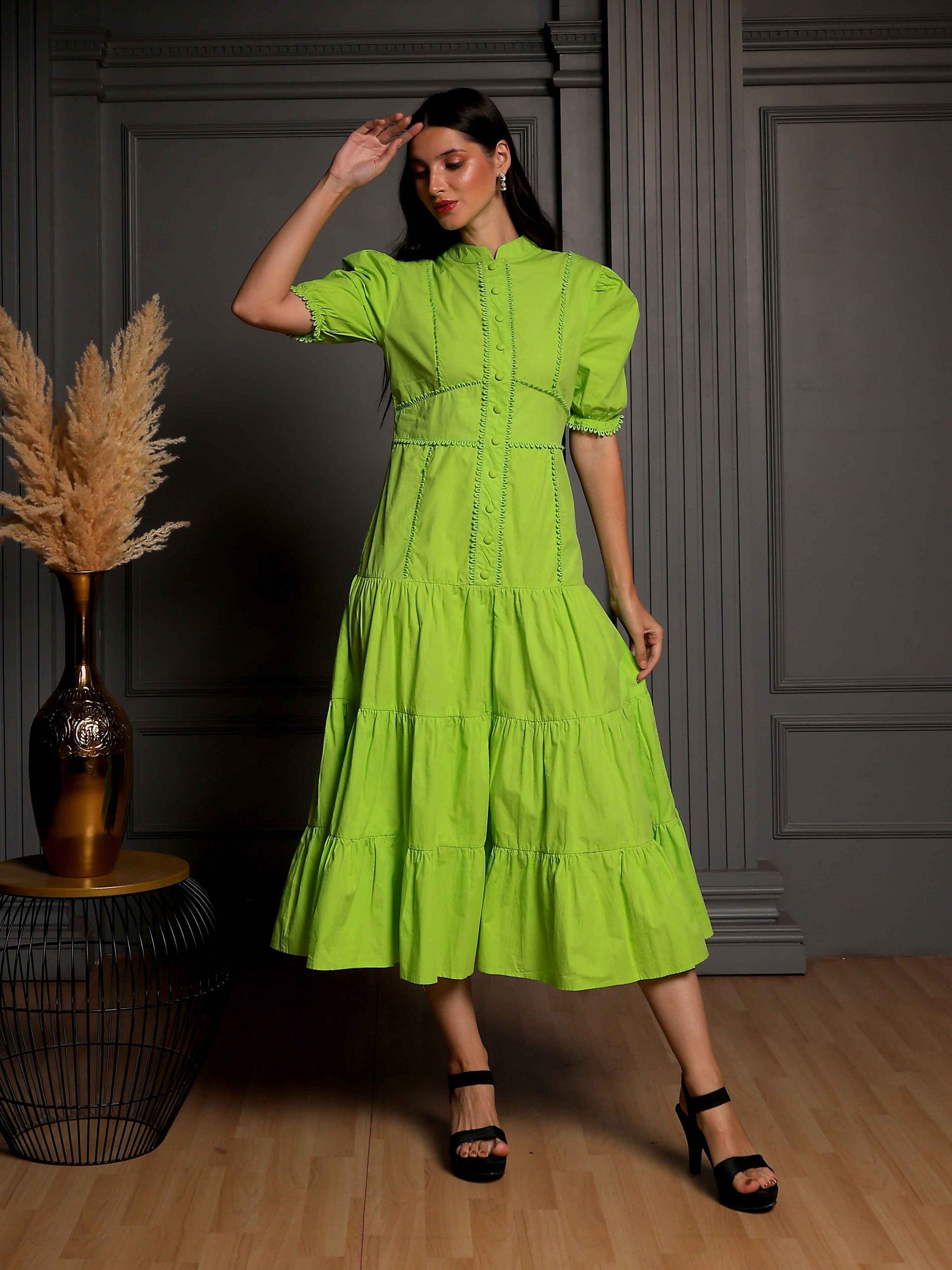 Fabium Aurelia Lime Green Cotton Midi Dress - Fabium Fashion