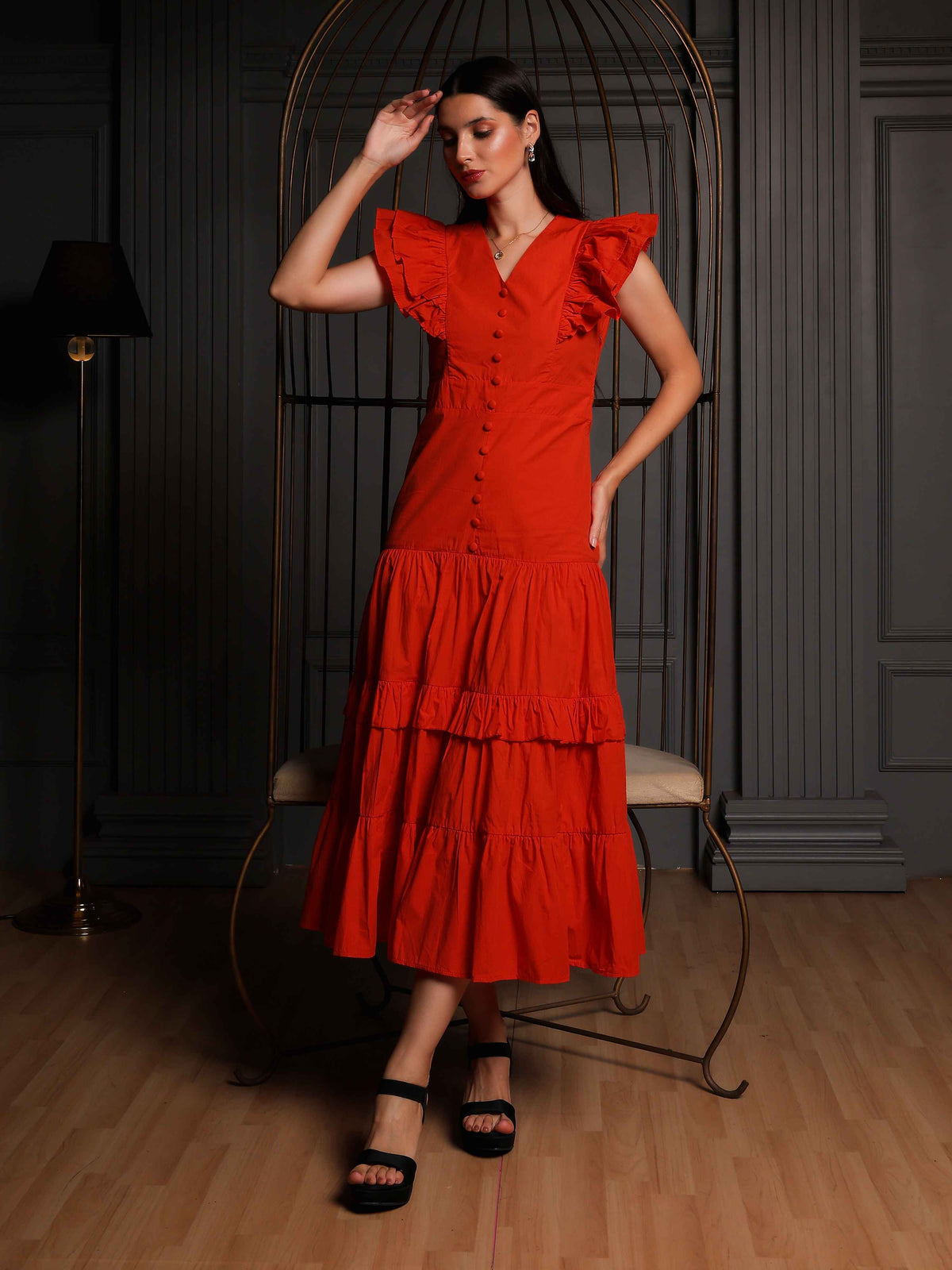 Fabium Celeste Crimson Midi Dress - Fabium Fashion