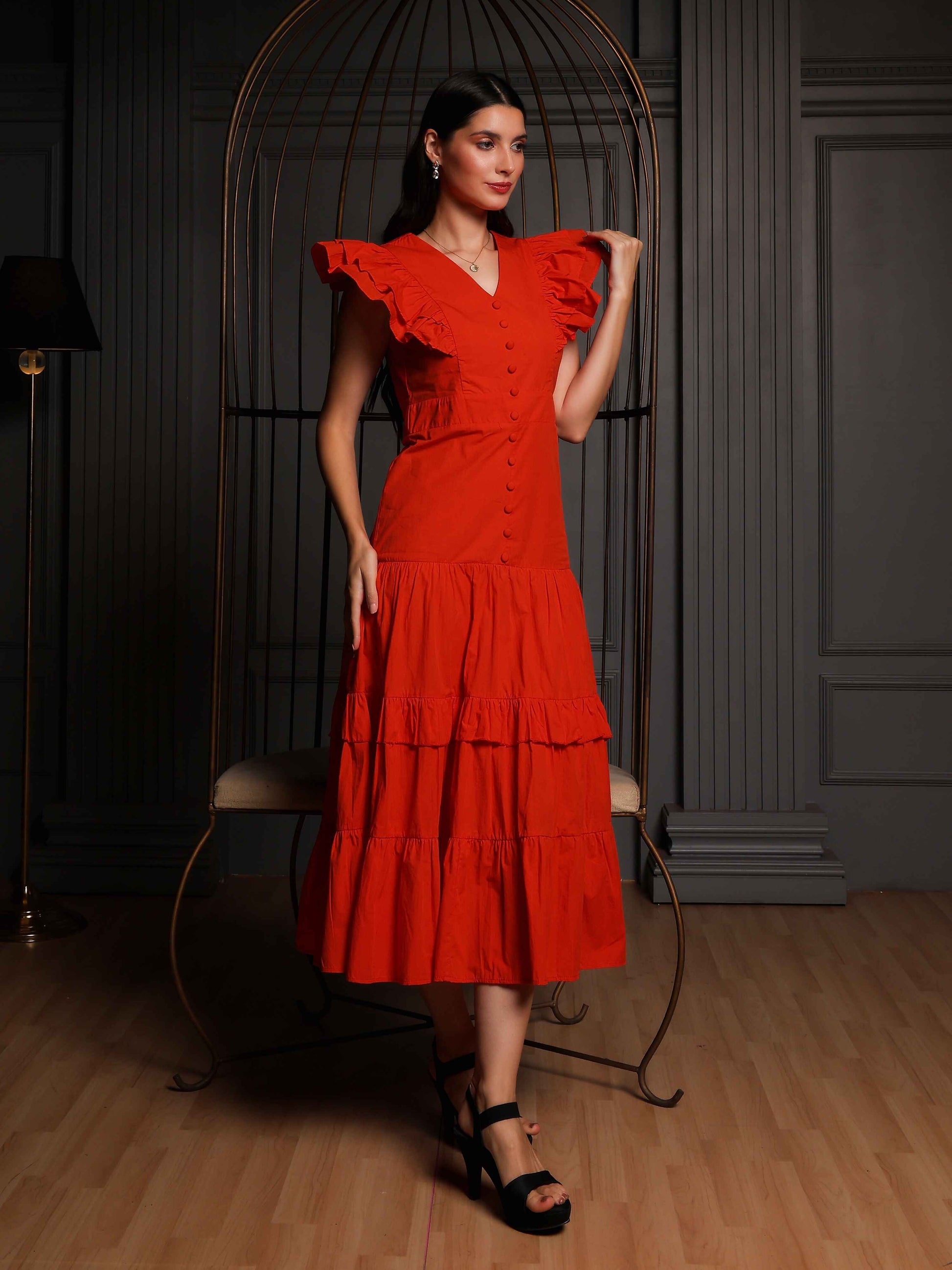 Fabium Celeste Crimson Midi Dress - Fabium Fashion