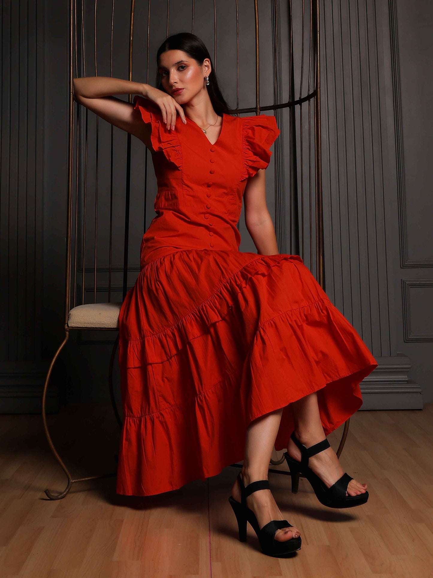Fabium Celeste Crimson Midi Dress - Fabium Fashion