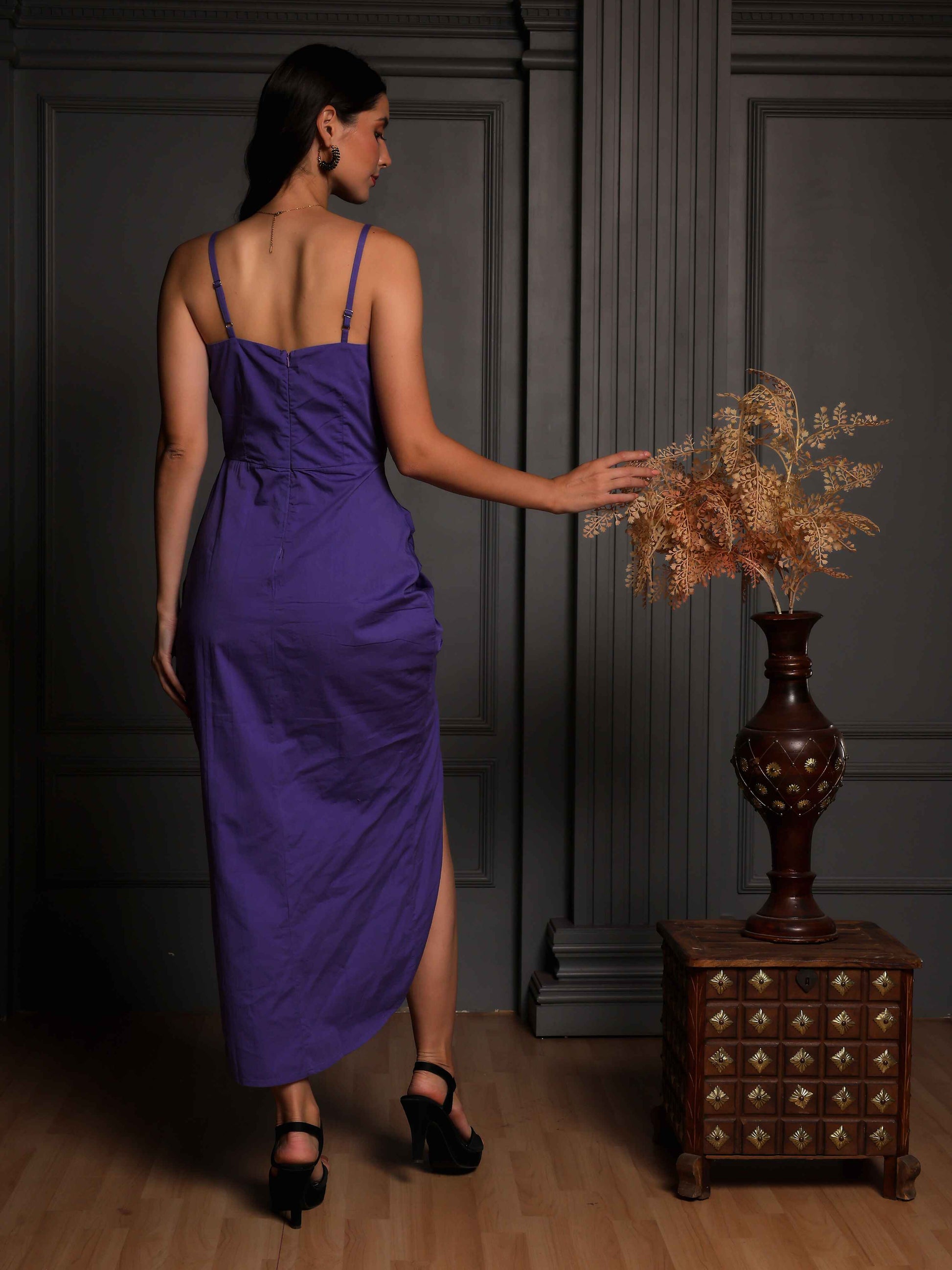 Fabium Royal Purple Ruched Slit Midi Dress - Fabium Fashion
