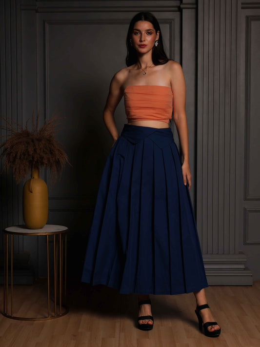 Fabium Rust Tube Top & Navy Pleated Skirt Co-Ord Set - Fabium Fashion
