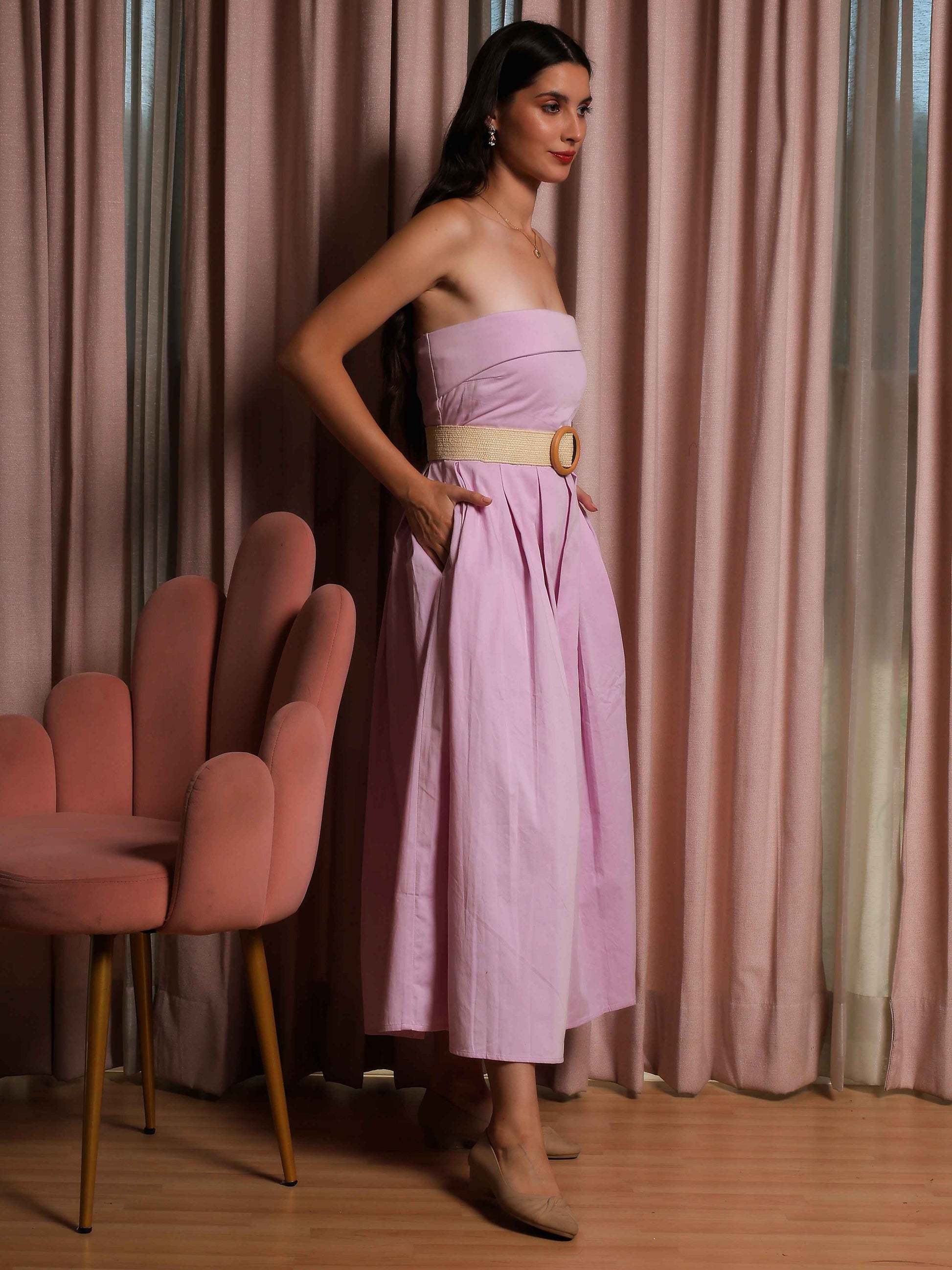 Fabium Blush Pink Strapless Belted Midi Dress - Fabium Fashion