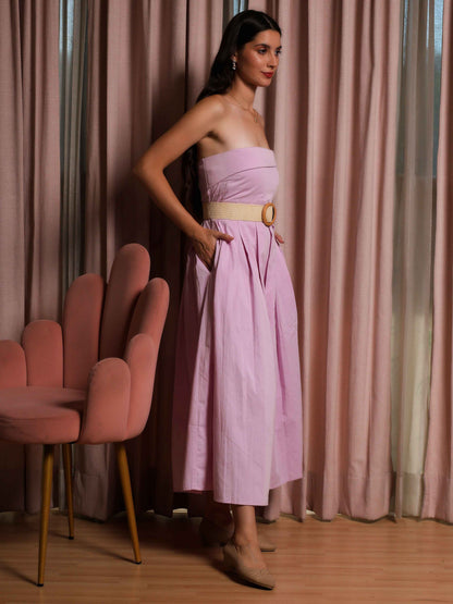 Fabium Blush Pink Strapless Belted Midi Dress - Fabium Fashion