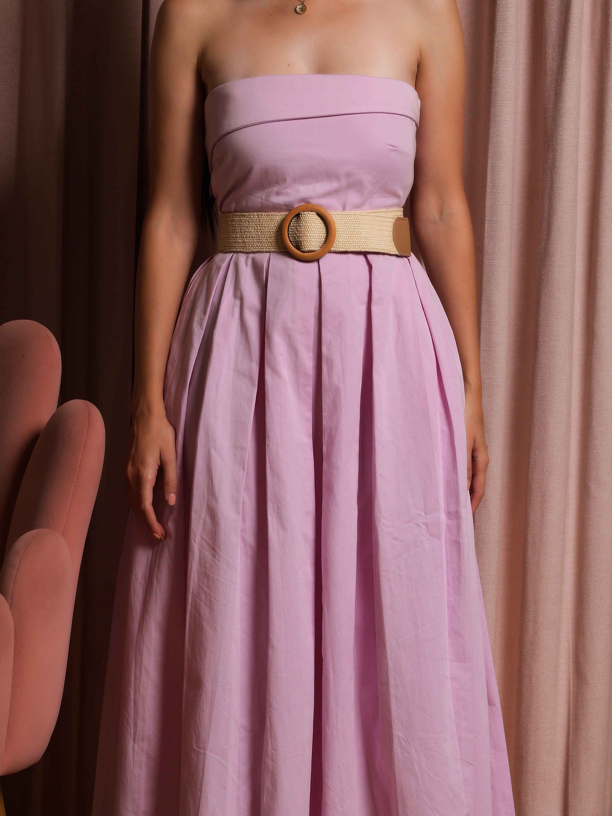 Fabium Blush Pink Strapless Belted Midi Dress - Fabium Fashion