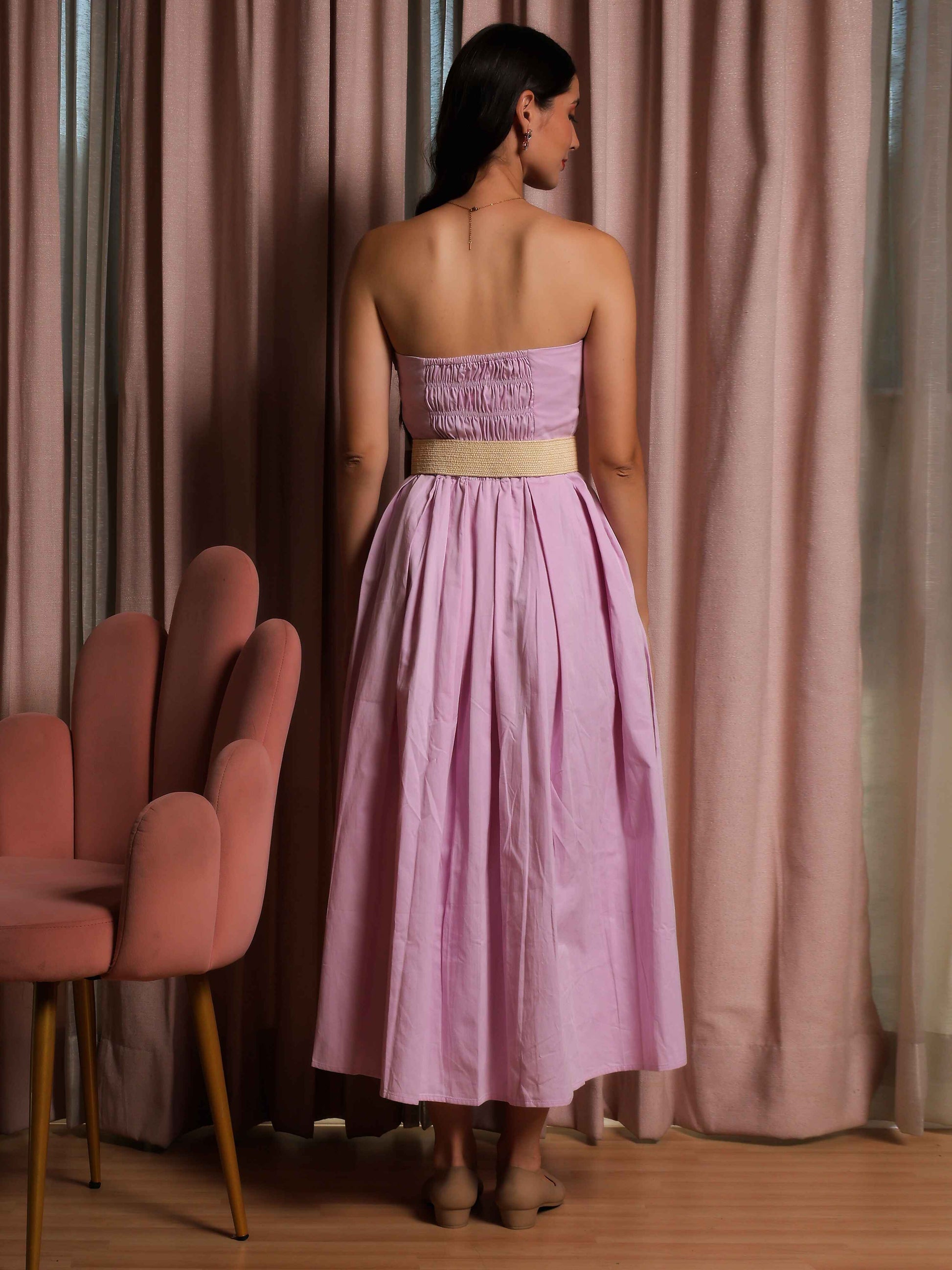Fabium Blush Pink Strapless Belted Midi Dress - Fabium Fashion