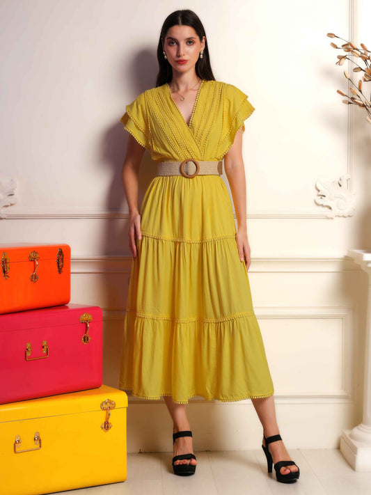 Sunshine Yellow Flared Midi Dress - Fabium Fashion