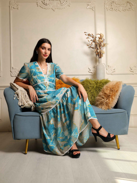 Fabium Azure Muse Printed Midi Dress - Fabium Fashion