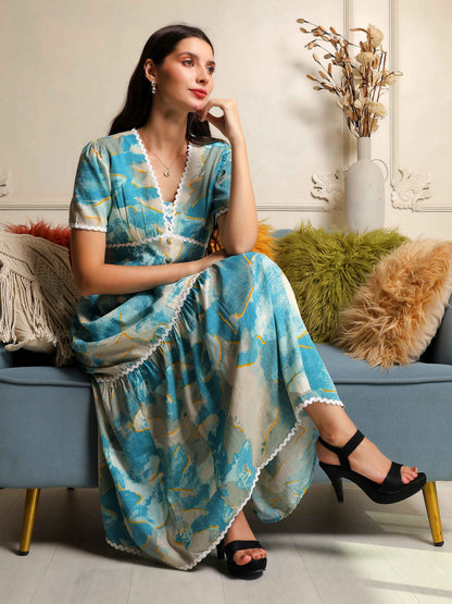 Fabium Azure Muse Printed Midi Dress - Fabium Fashion