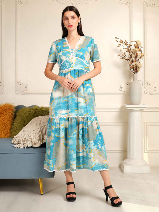 Fabium Azure Muse Printed Midi Dress - Fabium Fashion
