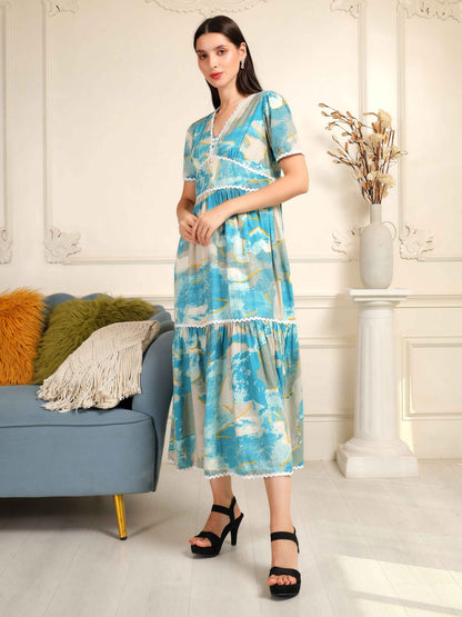 Fabium Azure Muse Printed Midi Dress - Fabium Fashion