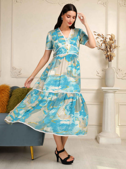 Fabium Azure Muse Printed Midi Dress - Fabium Fashion