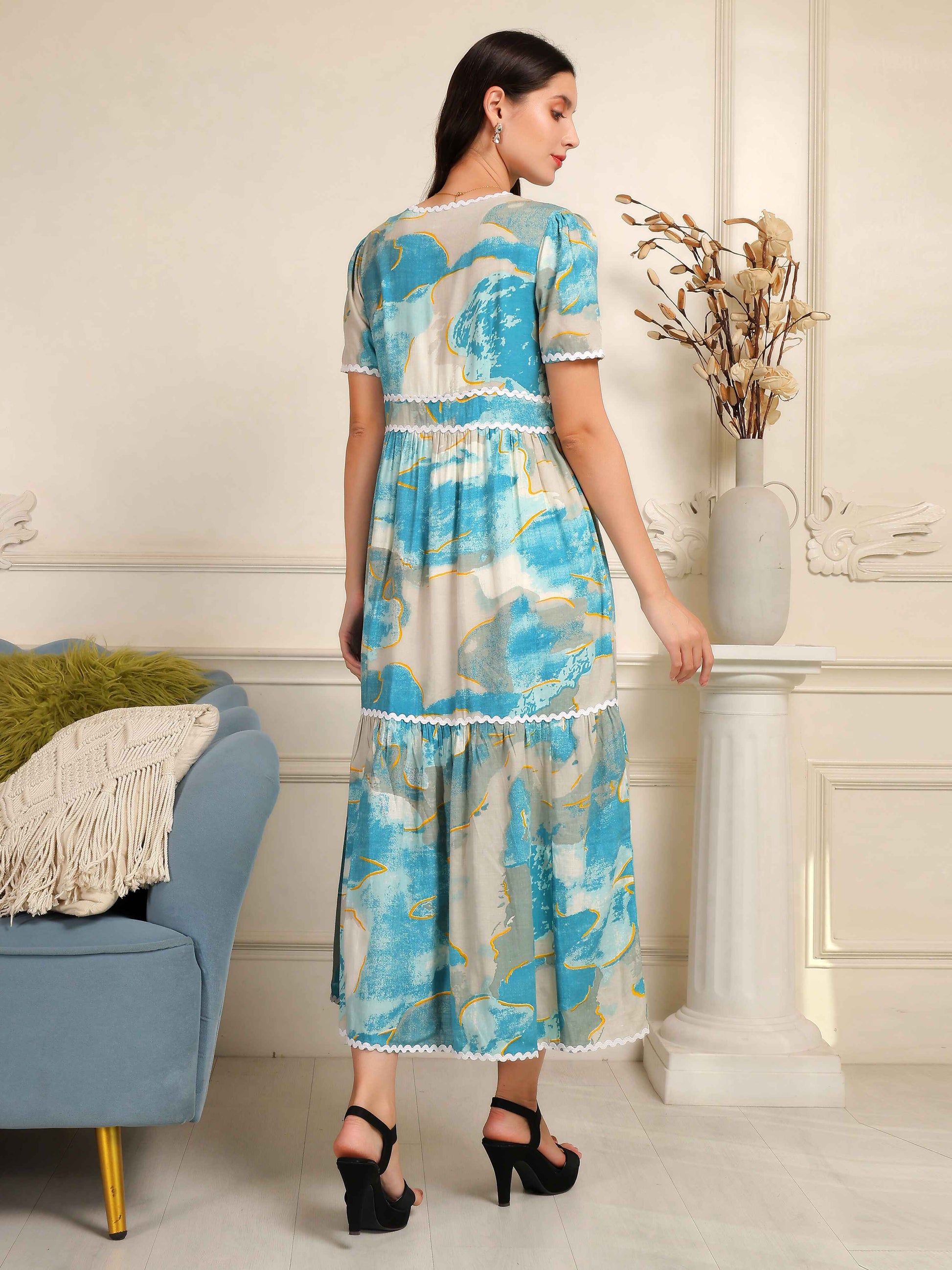 Fabium Azure Muse Printed Midi Dress - Fabium Fashion