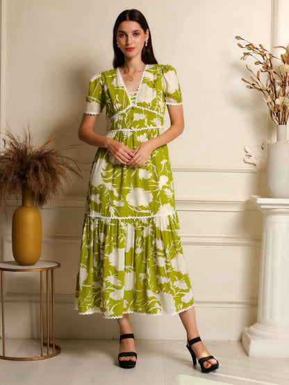 Fabium Verde Bloom Printed Midi Dress - Fabium Fashion