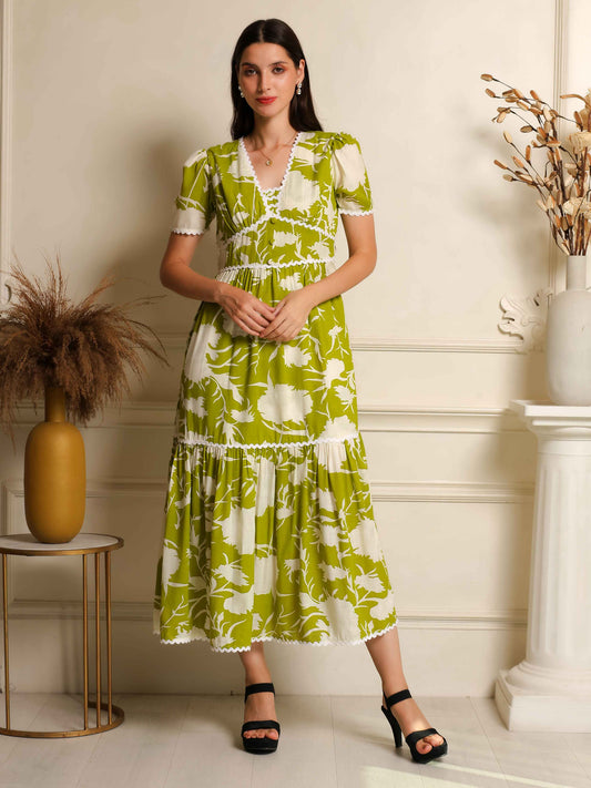 Fabium Verde Bloom Printed Midi Dress - Fabium Fashion