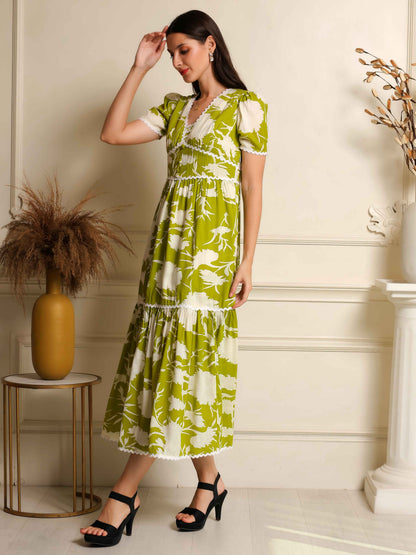 Fabium Verde Bloom Printed Midi Dress - Fabium Fashion