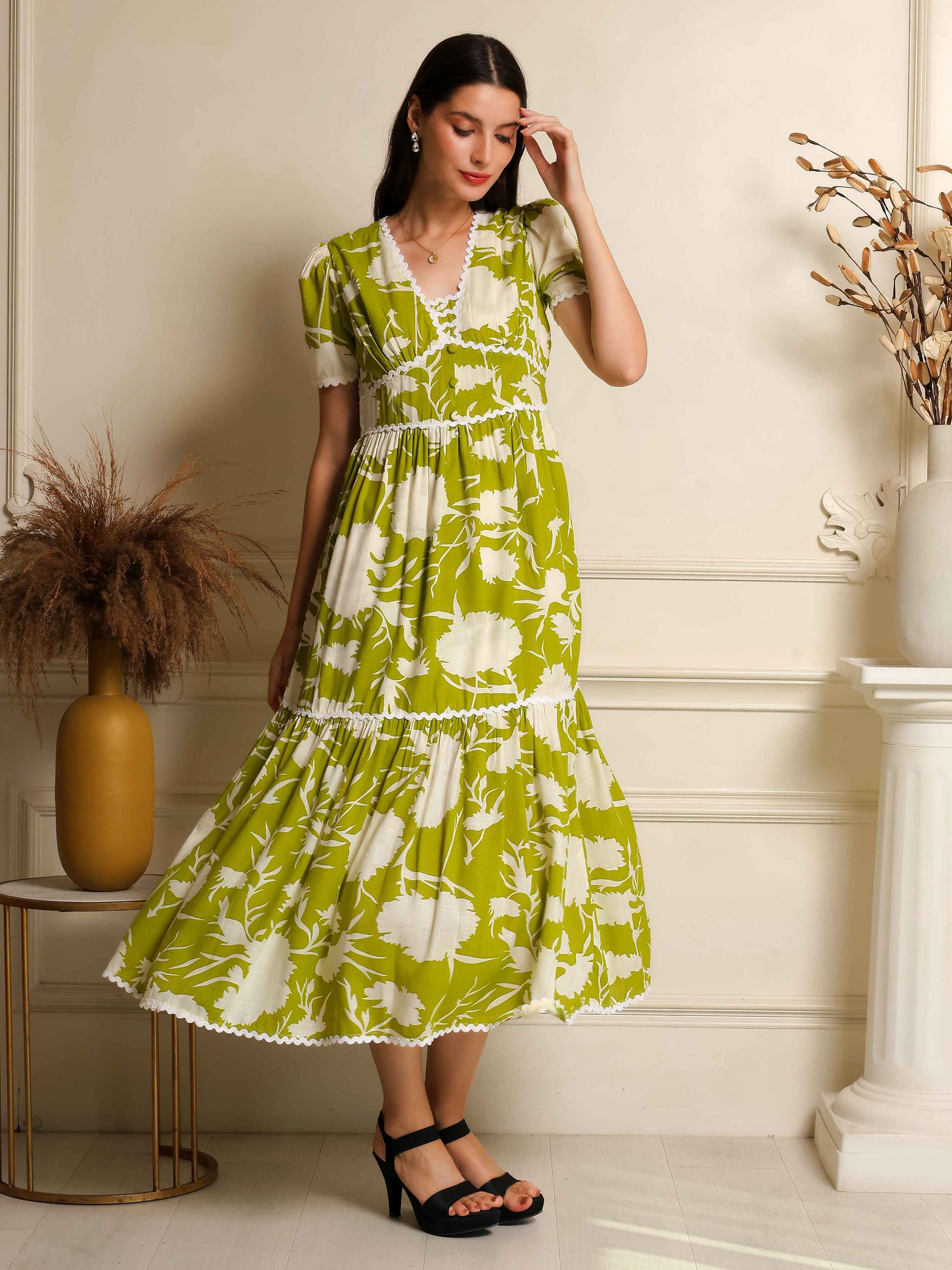 Fabium Verde Bloom Printed Midi Dress - Fabium Fashion