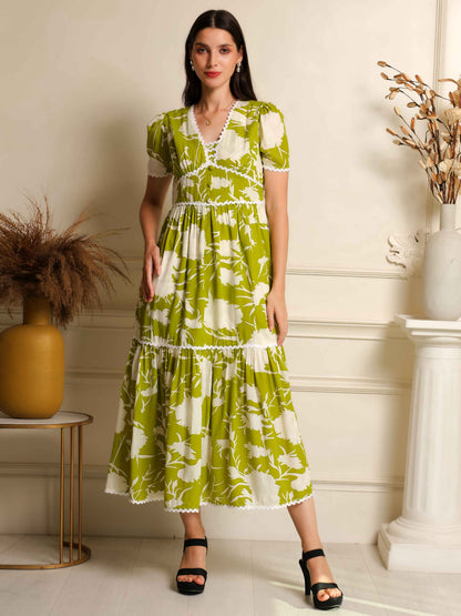 Fabium Verde Bloom Printed Midi Dress - Fabium Fashion