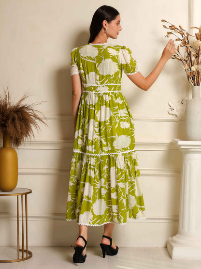 Fabium Verde Bloom Printed Midi Dress - Fabium Fashion