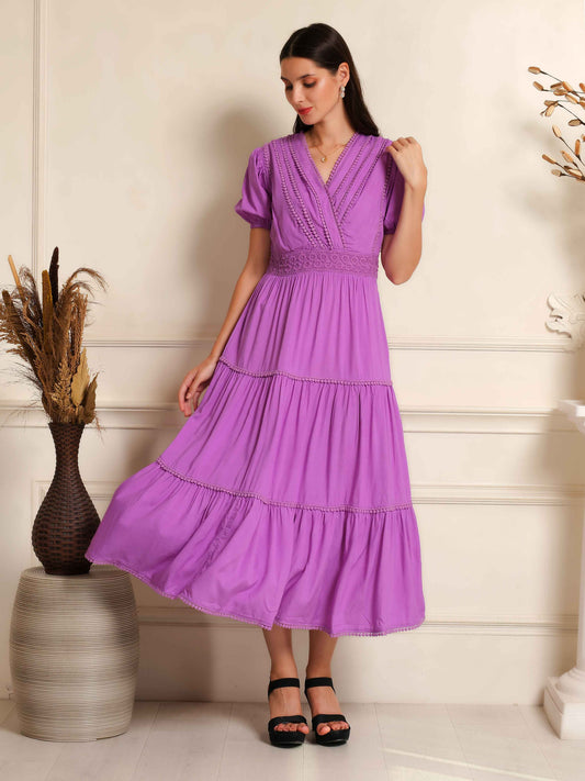 Fabium Lilac Grace Lace-Detail Midi Dress - Fabium Fashion