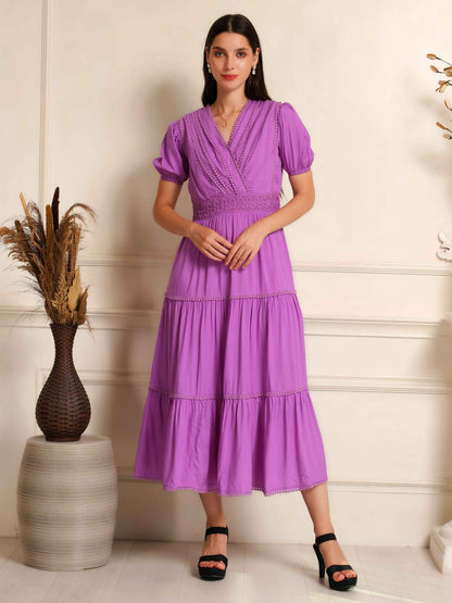 Fabium Lilac Grace Lace-Detail Midi Dress - Fabium Fashion