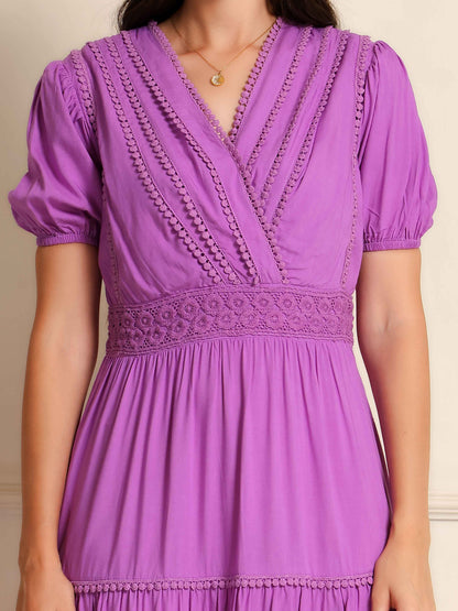 Fabium Lilac Grace Lace-Detail Midi Dress - Fabium Fashion