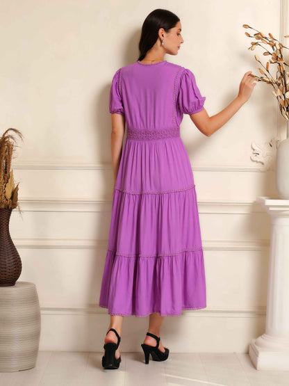 Fabium Lilac Grace Lace-Detail Midi Dress - Fabium Fashion