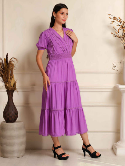 Fabium Lilac Grace Lace-Detail Midi Dress - Fabium Fashion