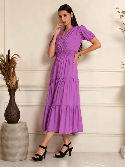Fabium Lilac Grace Lace-Detail Midi Dress - Fabium Fashion