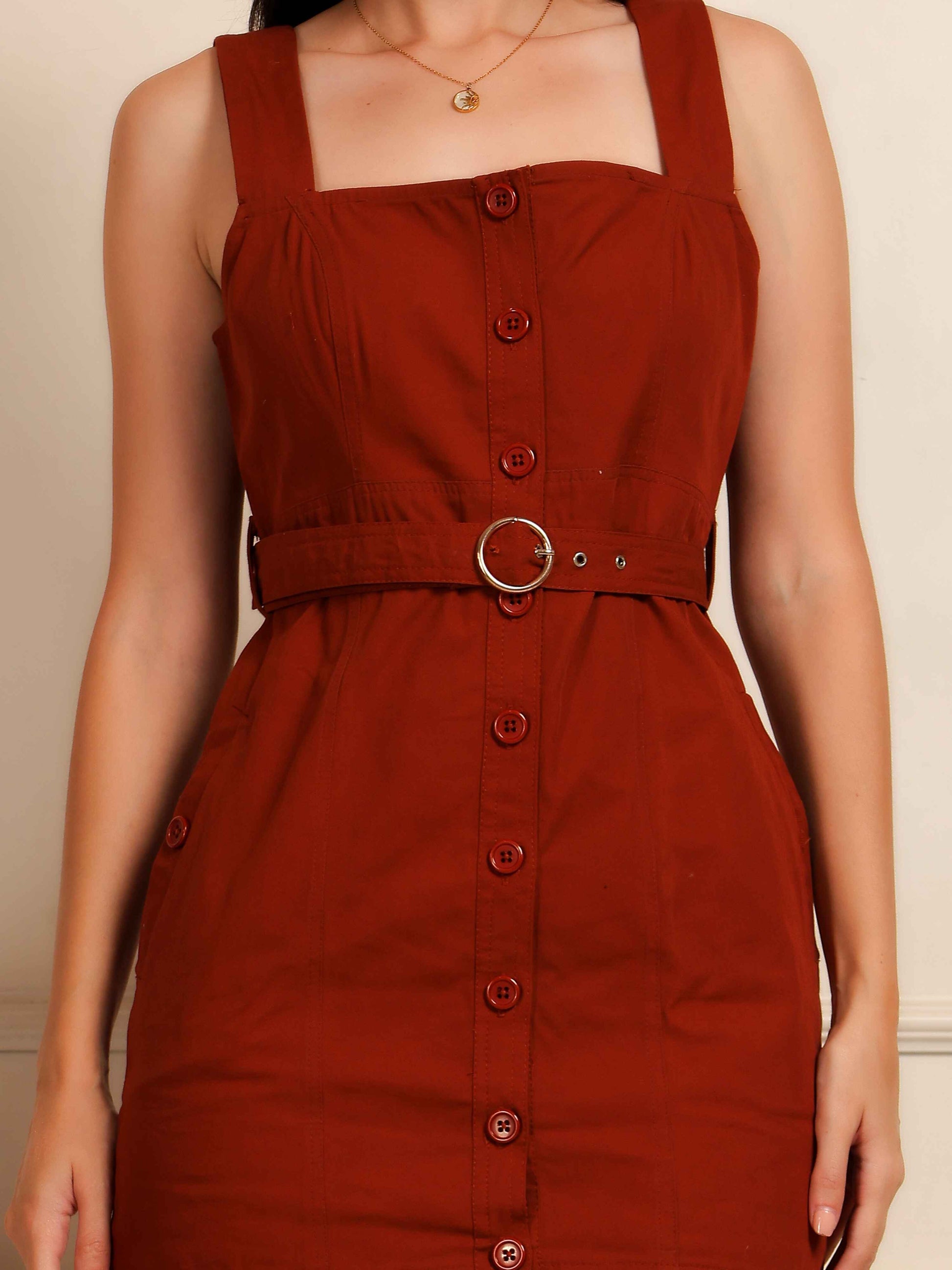 Rust Red Button-Down Mini Dress - Fabium Fashion