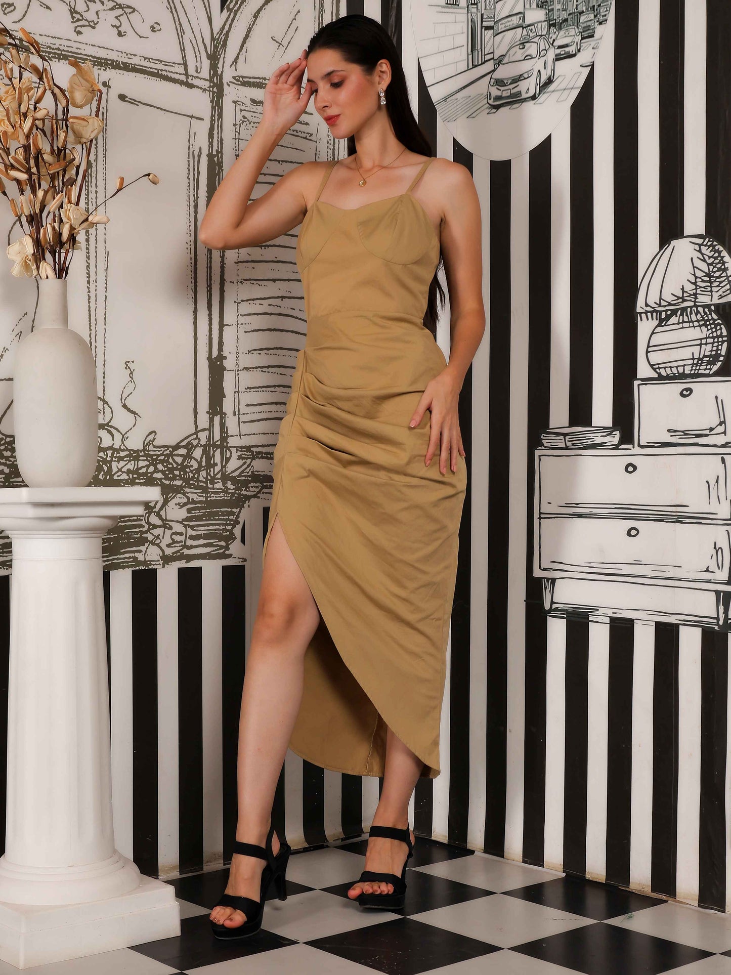 Sand Drape Ruched Midi Dress - Fabium Fashion