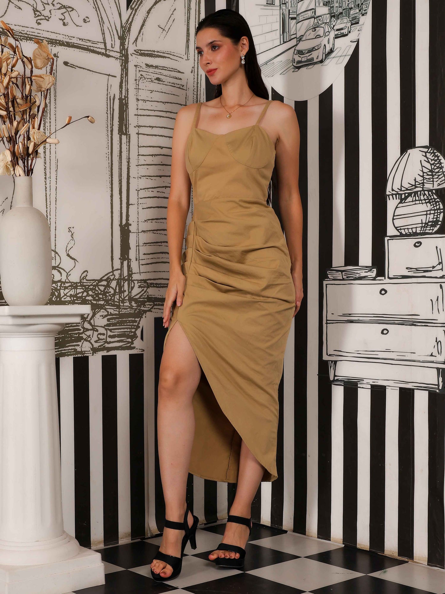 Sand Drape Ruched Midi Dress - Fabium Fashion