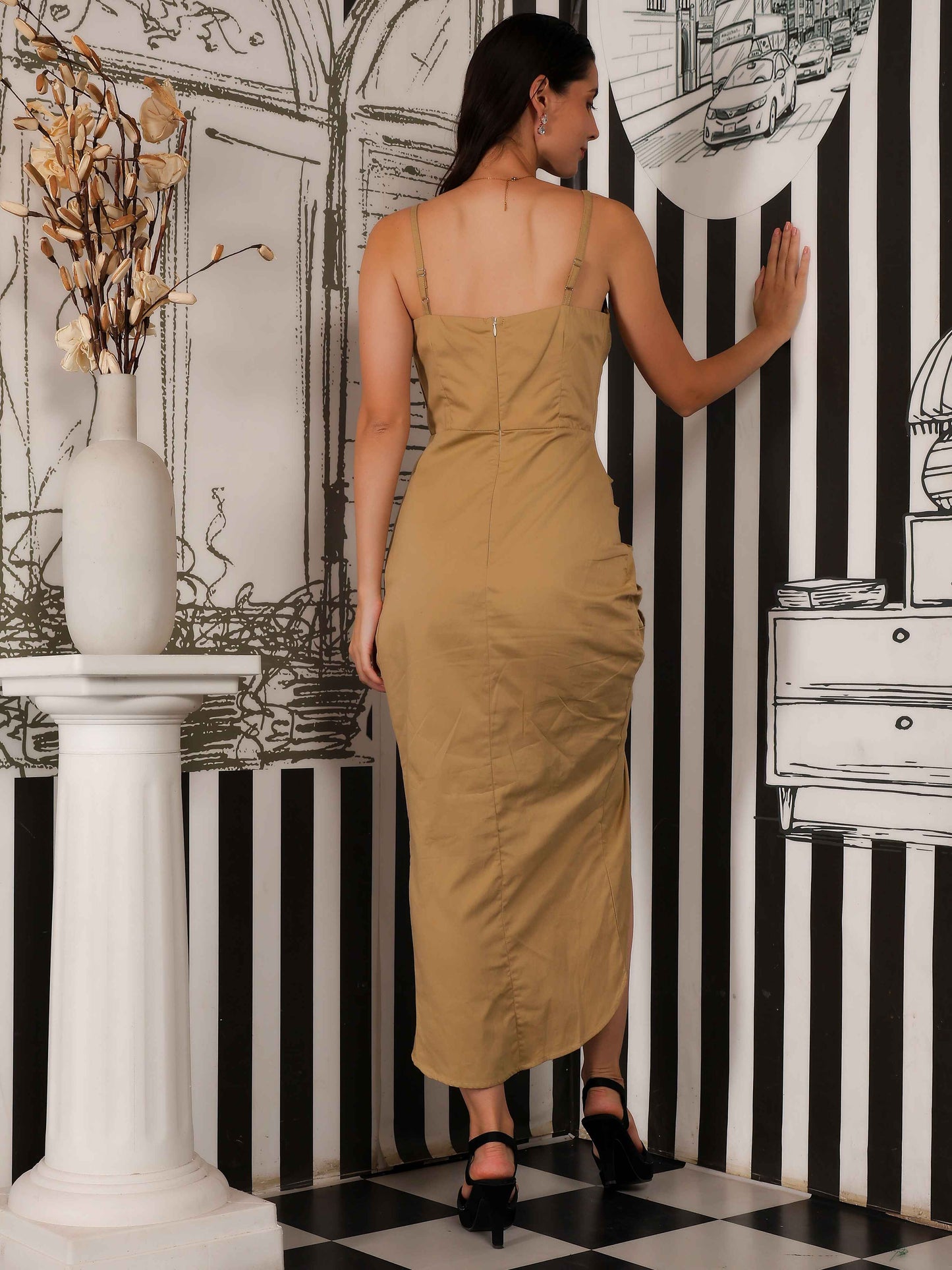 Sand Drape Ruched Midi Dress - Fabium Fashion