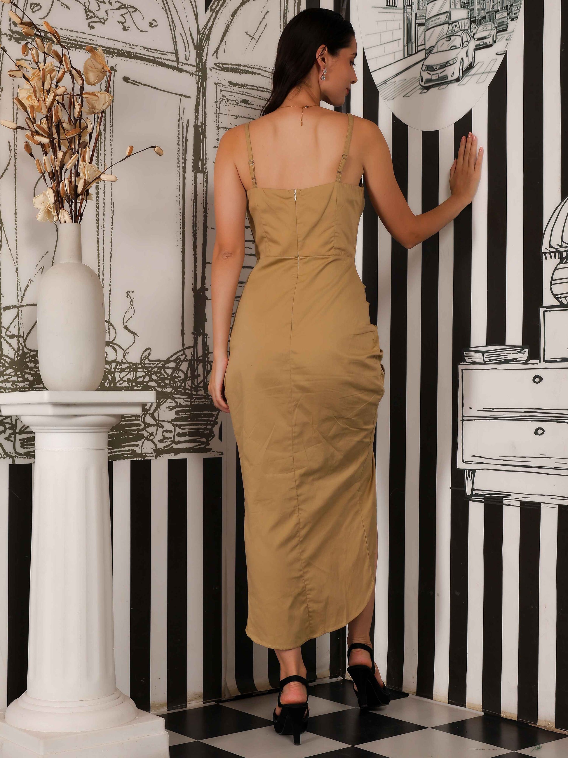 Sand Drape Ruched Midi Dress - Fabium Fashion