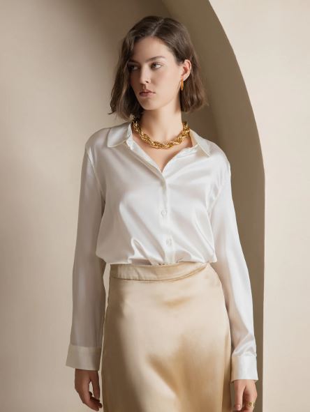 Ivory Satin Classic Button-Down Shirt - Fabium Fashion