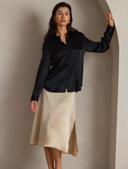 Classic Black Satin Button-Down Shirt - Fabium Fashion